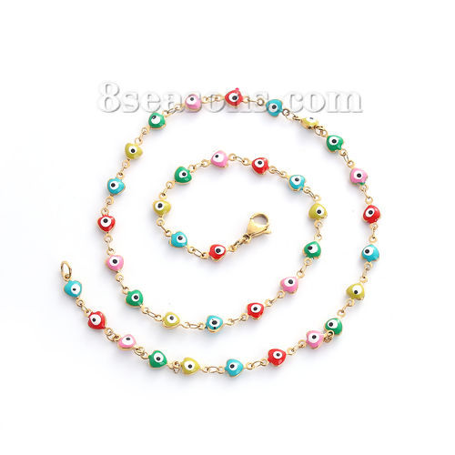 Image de Colliers en 304 Acier Inoxydable D'autres chaînes Mauvais Œil Doré Email 45cm Long, Taille de Chaîne: 10mm x 5mm, 1 Pièce