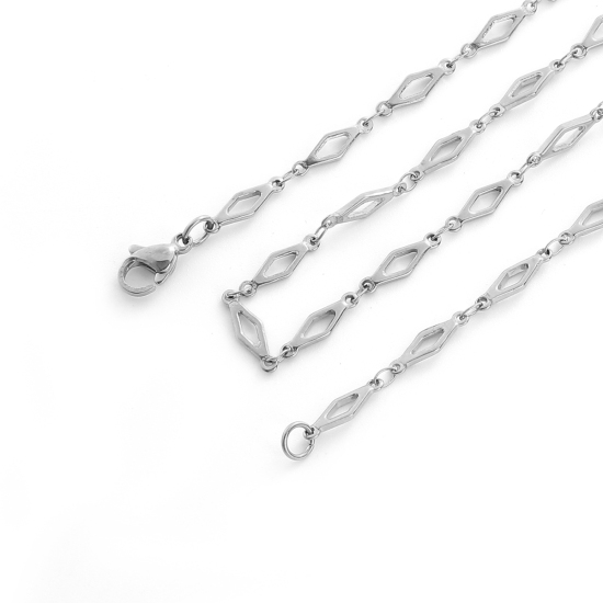304ステンレス鋼 デザインチェーン ネックレス 菱形 シルバートーン 46cm長さ、 チェーンサイズ: 13x4mm、 1 本 の画像