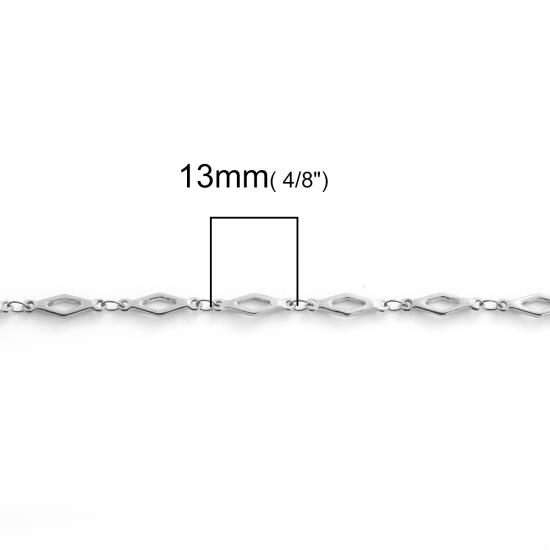 304ステンレス鋼 デザインチェーン ネックレス 菱形 シルバートーン 46cm長さ、 チェーンサイズ: 13x4mm、 1 本 の画像