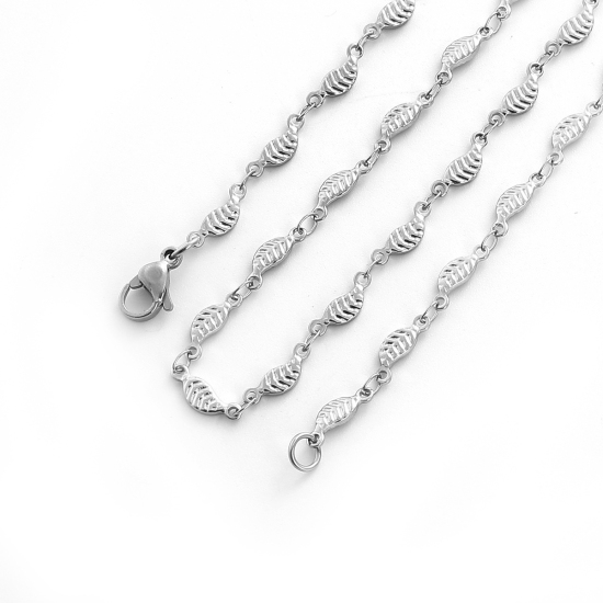 Picture of 304 Stainless Steel Link Chain Necklace Leaf Silver Tone 44cm(17 3/8") long, Chain Size: 11x4mm( 3/8" x 1/8"), 1 Piece