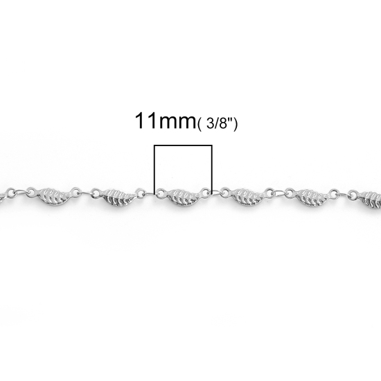 Picture of 304 Stainless Steel Link Chain Necklace Leaf Silver Tone 44cm(17 3/8") long, Chain Size: 11x4mm( 3/8" x 1/8"), 1 Piece