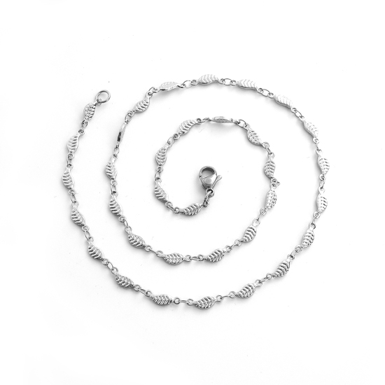 Picture of 304 Stainless Steel Link Chain Necklace Leaf Silver Tone 44cm(17 3/8") long, Chain Size: 11x4mm( 3/8" x 1/8"), 1 Piece