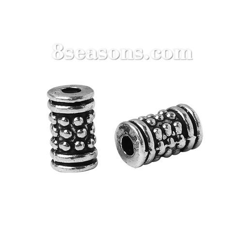 Picture of Zinc Based Alloy Spacer Beads Cylinder Antique Silver Color 6.7mm x 3.8mm, Hole: Approx 1.2mm, 200 PCs