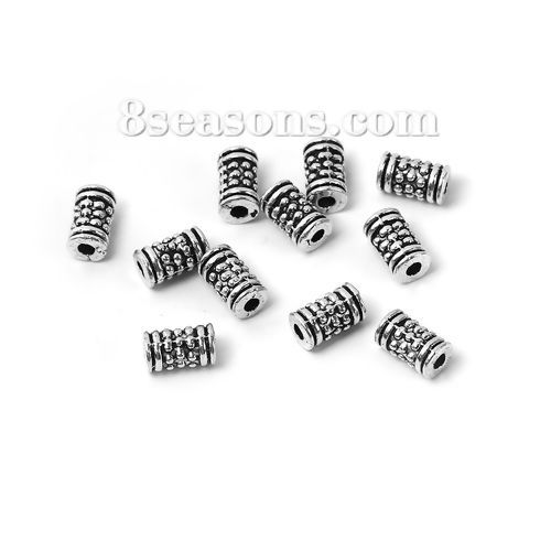 Picture of Zinc Based Alloy Spacer Beads Cylinder Antique Silver Color 6.7mm x 3.8mm, Hole: Approx 1.2mm, 200 PCs