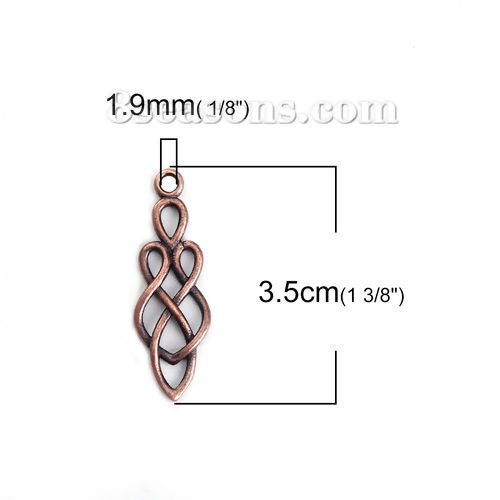 Picture of Brass Pendants Celtic Knot Antique Copper Drop 35mm(1 3/8") x 12mm( 4/8"), 5 PCs                                                                                                                                                                              