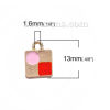 Picture of Zinc Based Alloy Makeup Charms Square Foundation Gold Plated Red Enamel 13mm( 4/8") x 9mm( 3/8"), 15 PCs