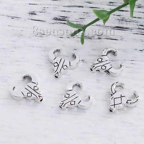 Picture of Zinc Based Alloy Spacer Beads Cow Antique Silver Color 14mm x 14mm, Hole: Approx 1.3mm, 50 PCs