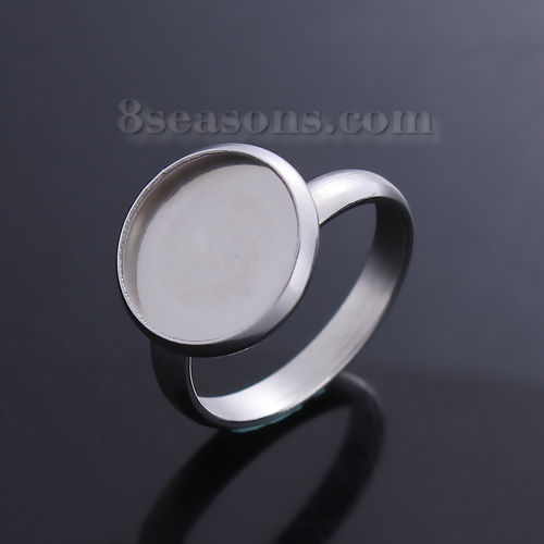 Bild von 304 Edelstahl Ring Rund Silberfarbe Cabochon Fassung (für 10mm D.) 17.5mm (US-Größe 7), 1 Stück