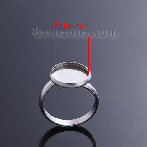 Bild von 304 Edelstahl Ring Rund Silberfarbe Cabochon Fassung (für 10mm D.) 17.5mm (US-Größe 7), 1 Stück