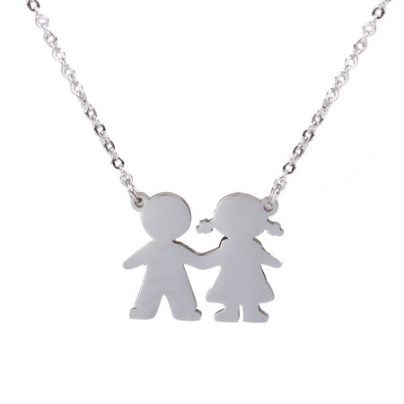 316 Stainless Steel Necklace Silver Tone Boy & Girl Lover 45cm(17 6/8") long, 1 Piece”