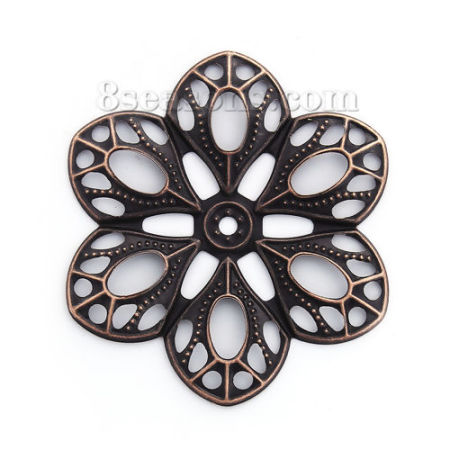 Imagen de Hierro Adornos Flor Óxidos de Cobre Filigrana Tallado 60mm x 54mm, 50 Unidades