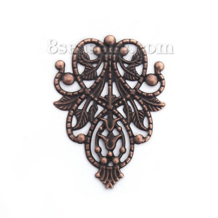 Picture of Iron Based Alloy Embellishments Flower Vine Antique Copper Filigree 48mm(1 7/8") x 35mm(1 3/8"), 50 PCs