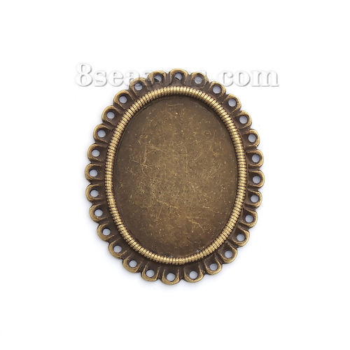 Picture of Zinc Based Alloy Embellishments Oval Antique Bronze Cabochon Settings (Fits 40mm x 30mm) 53mm(2 1/8") x 44mm(1 6/8"), 3 PCs
