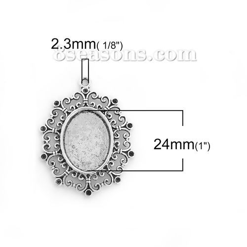 Picture of Zinc Based Alloy Pendants Oval Antique Silver Color Cabochon Settings (Fits 24mm x 18mm) (Can Hold ss11 Pointed Back Rhinestone) 49mm x 37mm, 10 PCs