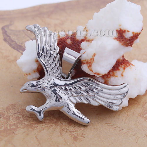 Picture of 1 Piece 304 Stainless Steel Charm Pendant Silver Tone Eagle Animal 29mm x 21mm