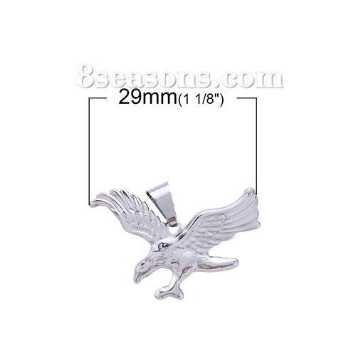 Picture of 1 Piece 304 Stainless Steel Charm Pendant Silver Tone Eagle Animal 29mm x 21mm