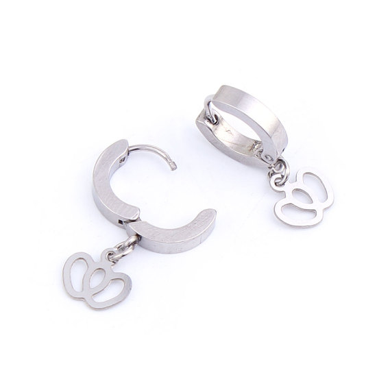 Picture of 304 Stainless Steel Hoop Earrings Silver Tone Pumpkin 27mm(1 1/8") x 14mm( 4/8"), Post/ Wire Size: (19 gauge), 1 Pair