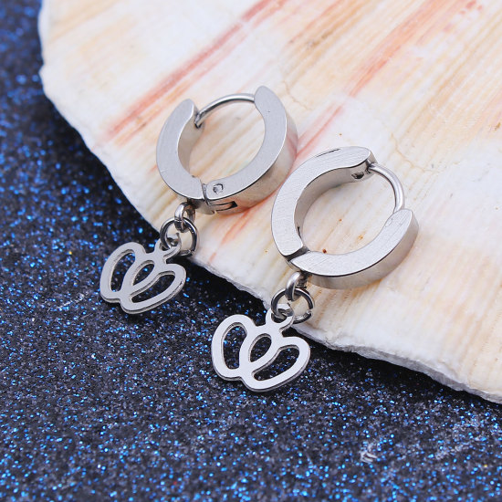 Picture of 304 Stainless Steel Hoop Earrings Silver Tone Pumpkin 27mm(1 1/8") x 14mm( 4/8"), Post/ Wire Size: (19 gauge), 1 Pair