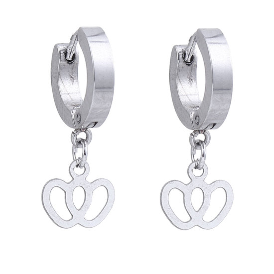 Picture of 304 Stainless Steel Hoop Earrings Silver Tone Pumpkin 27mm(1 1/8") x 14mm( 4/8"), Post/ Wire Size: (19 gauge), 1 Pair