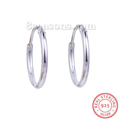 Picture of Sterling Silver Hoop Earrings Findings Round Silver 12mm( 4/8"), Post/ Wire Size: (21 gauge), 1 Pair