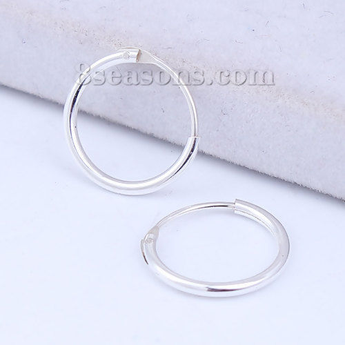 Picture of Sterling Silver Hoop Earrings Findings Round Silver 12mm( 4/8"), Post/ Wire Size: (21 gauge), 1 Pair