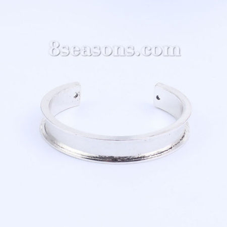 Zinc Based Alloy Channel Open Cuff Bangles Bracelets Base For DIY Jewelry Making Base For DIY Jewelry Making Oval Antique Silver Color Cabochon Settings (Fits 10mm Dia.) 17cm(6 6/8") long, 1 Piece
