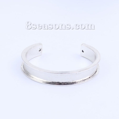 Picture of Zinc Based Alloy Channel Open Cuff Bangles Bracelets Oval Antique Silver Color Cabochon Settings (Fits 10mm Dia.) 17cm(6 6/8") long, 1 Piece