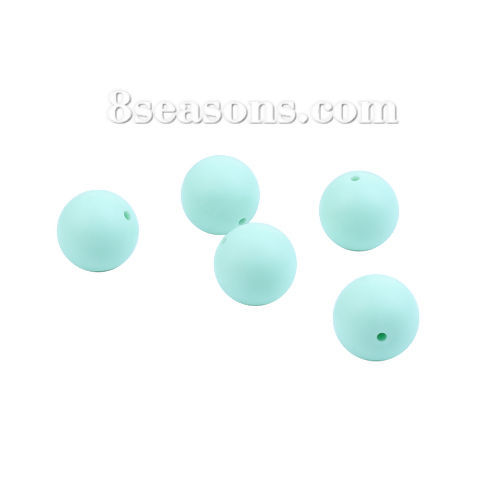 Picture of Silicone Chewable/ Teething Spacer Beads Round Mint Green About 15mm Dia, Hole: Approx 1.6mm, 10 PCs