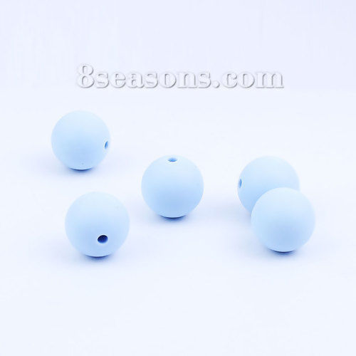 Picture of Silicone Chewable/ Teething Spacer Beads Round Blue About 15mm Dia, Hole: Approx 1.6mm, 10 PCs
