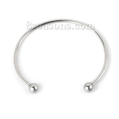 304 Acero Inoxidable Abierta Cuff Brazaletes Pulseras Tono de Plata Ronda 17cm longitud, 1 Unidad