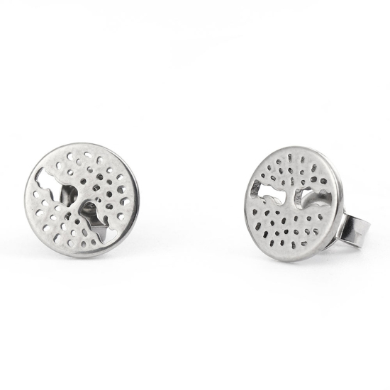 Imagen de 304 Acero Inoxidable Pendientes Tono de Plata Ronda 9mm Dia., Post/ Wire Size: (21 gauge), 1 Par