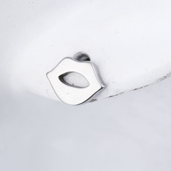 Picture of 304 Stainless Steel Ear Post Stud Earrings Silver Tone Lip 10mm( 3/8") x 7mm( 2/8"), Post/ Wire Size: (21 gauge), 1 Pair