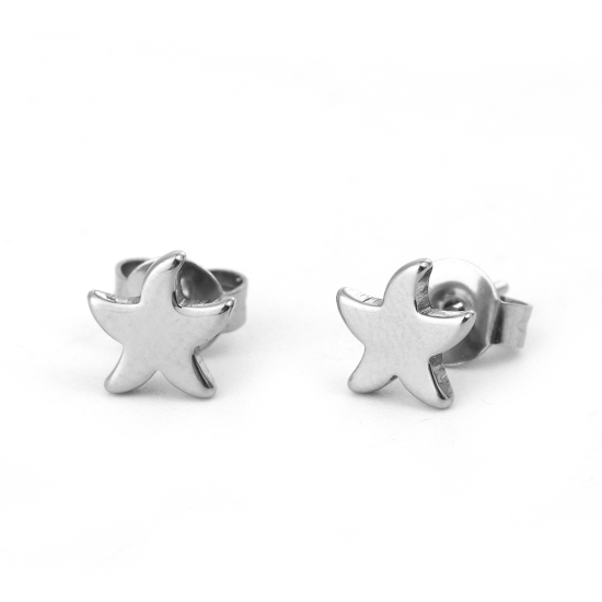 Immagine di 304 Acciaio Inossidabile Orecchini a Perno Tono Argento Stella di Mare 7mm x 7mm, Posta / Filo Dimensione: (21 misura), 1 Paio