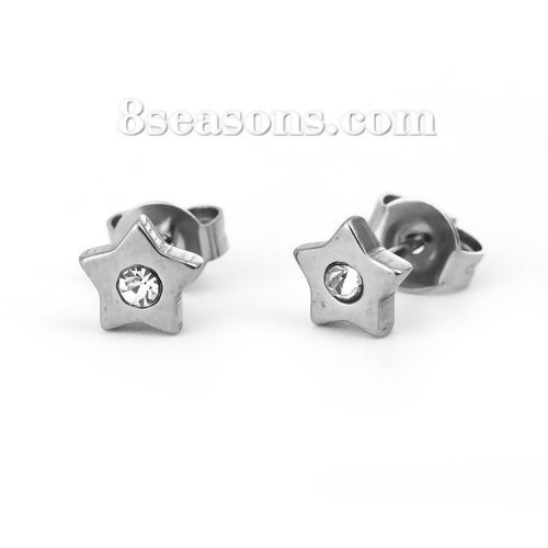 Rectangular 304 Stainless Steel Earring Studs, Silver Tone Earring