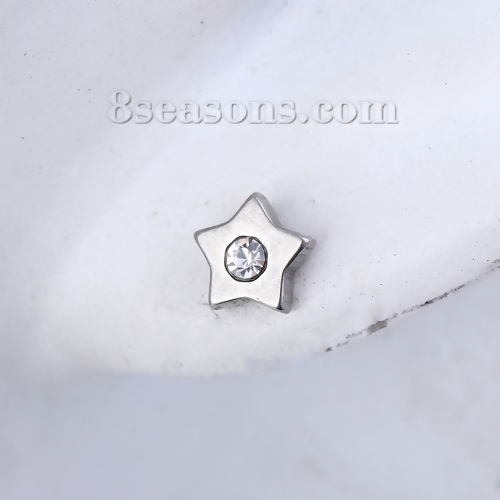 Immagine di 304 Acciaio Inossidabile Orecchini a Perno Tono Argento Stella a Cinque Punte Trasparente Strass 6mm x 6mm, Posta / Filo Dimensione: (21 misura), 1 Paio