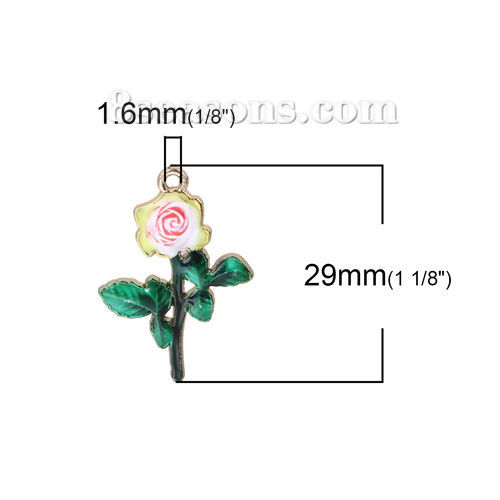 Изображение Цинковый Сплав Подвески Роза Позолоченный Разноцветный С Эмалью 29мм x 20мм, 10 ШТ
