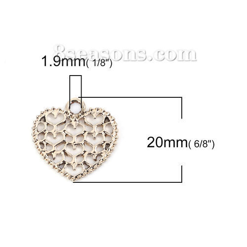 Изображение Ажурная Резьба Цинковый Сплав Подвески Сердце Позолоченный 20мм x 20мм, 30 ШТ