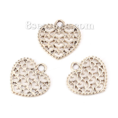 Изображение Ажурная Резьба Цинковый Сплав Подвески Сердце Позолоченный 20мм x 20мм, 30 ШТ