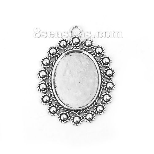 Picture of Zinc Based Alloy Pendants Oval Antique Silver Color (Fits 30mmx23mm) 55mm x 41mm, 10 PCs