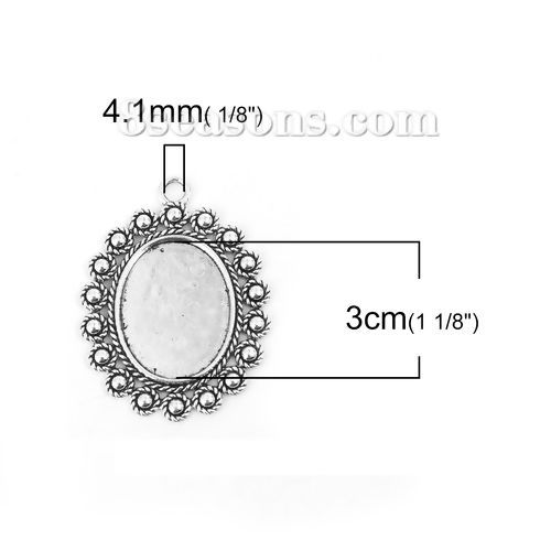Picture of Zinc Based Alloy Pendants Oval Antique Silver Color (Fits 30mmx23mm) 55mm x 41mm, 10 PCs