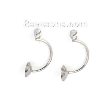 Image de Apprêts de Boucles d'Oreilles en Acier Inoxydable Forme de U Argent Mat Cabochon Rapportable (Adapté à 8mm ) 27mm x 13mm, 10 Pcs
