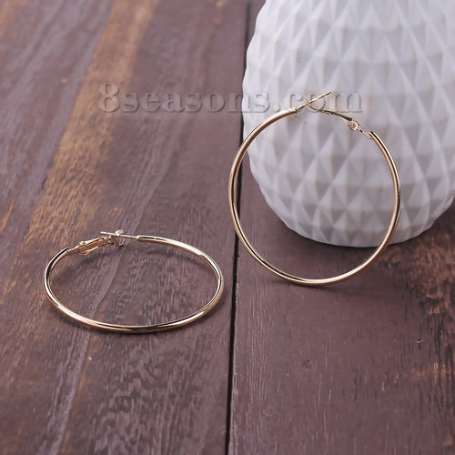 Picture of Hoop Earrings Gold Plated Round 5cm(2") Dia, Post/ Wire Size: (20 gauge), 1 Pair