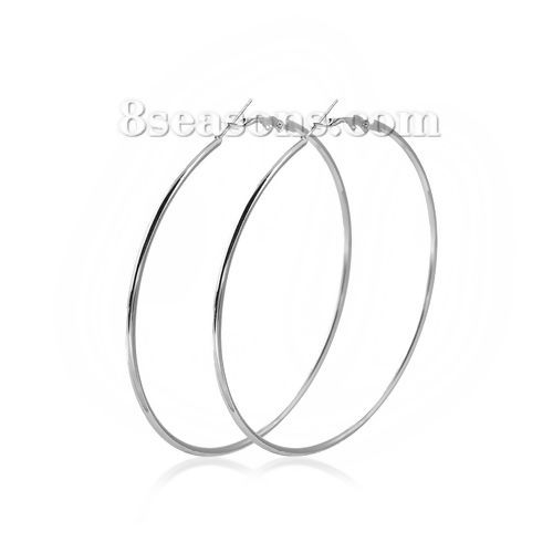 Picture of Hoop Earrings Silver Tone Round 7cm(2 6/8") Dia, Post/ Wire Size: (20 gauge), 1 Pair