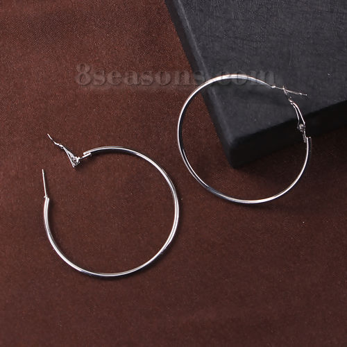 Picture of Hoop Earrings Silver Tone Round 5cm(2") Dia, Post/ Wire Size: (20 gauge), 1 Pair