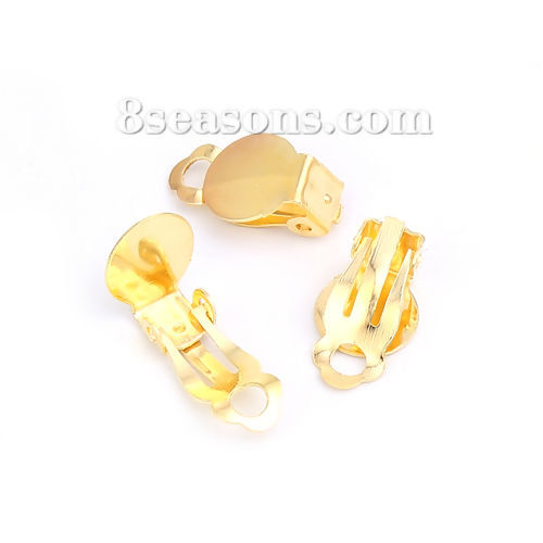 Picture of Iron Based Alloy Lever Back Clips Earrings Findings Round Gold Plated Self Adhesive (Fit 10mm Dia.) 18mm( 6/8") x 10mm( 3/8"), 50 PCs