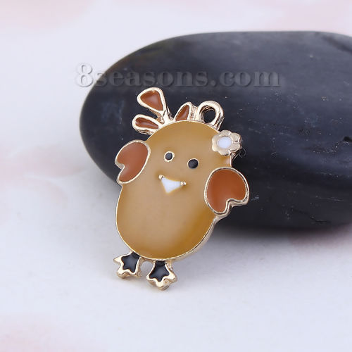Picture of Zinc Based Alloy Fairy Tale Collection Charms Chicken Gold Plated Ginger Enamel 23mm( 7/8") x 18mm( 6/8"), 5 PCs