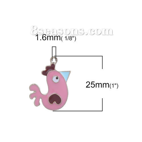 Picture of Zinc Based Alloy Fairy Tale Collection Charms Chicken Gold Plated Pink Enamel 25mm(1") x 21mm( 7/8"), 5 PCs