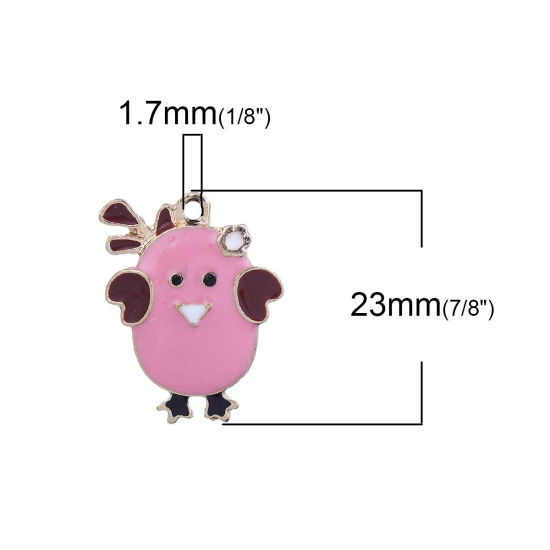Picture of Zinc Based Alloy Fairy Tale Collection Charms Chicken Gold Plated Pink Enamel 25mm(1") x 21mm( 7/8"), 5 PCs