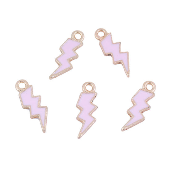 Bild von Zinklegierung Wetter Kollektion Charms Anhänger Blitz Vergoldet Rot Emaille 21mm x 8mm, 20 Stück