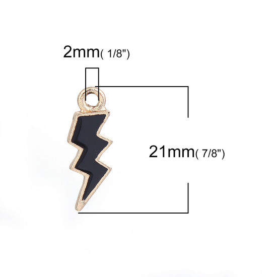 Bild von Zinklegierung Wetter Kollektion Charms Anhänger Blitz Vergoldet Rot Emaille 21mm x 8mm, 20 Stück